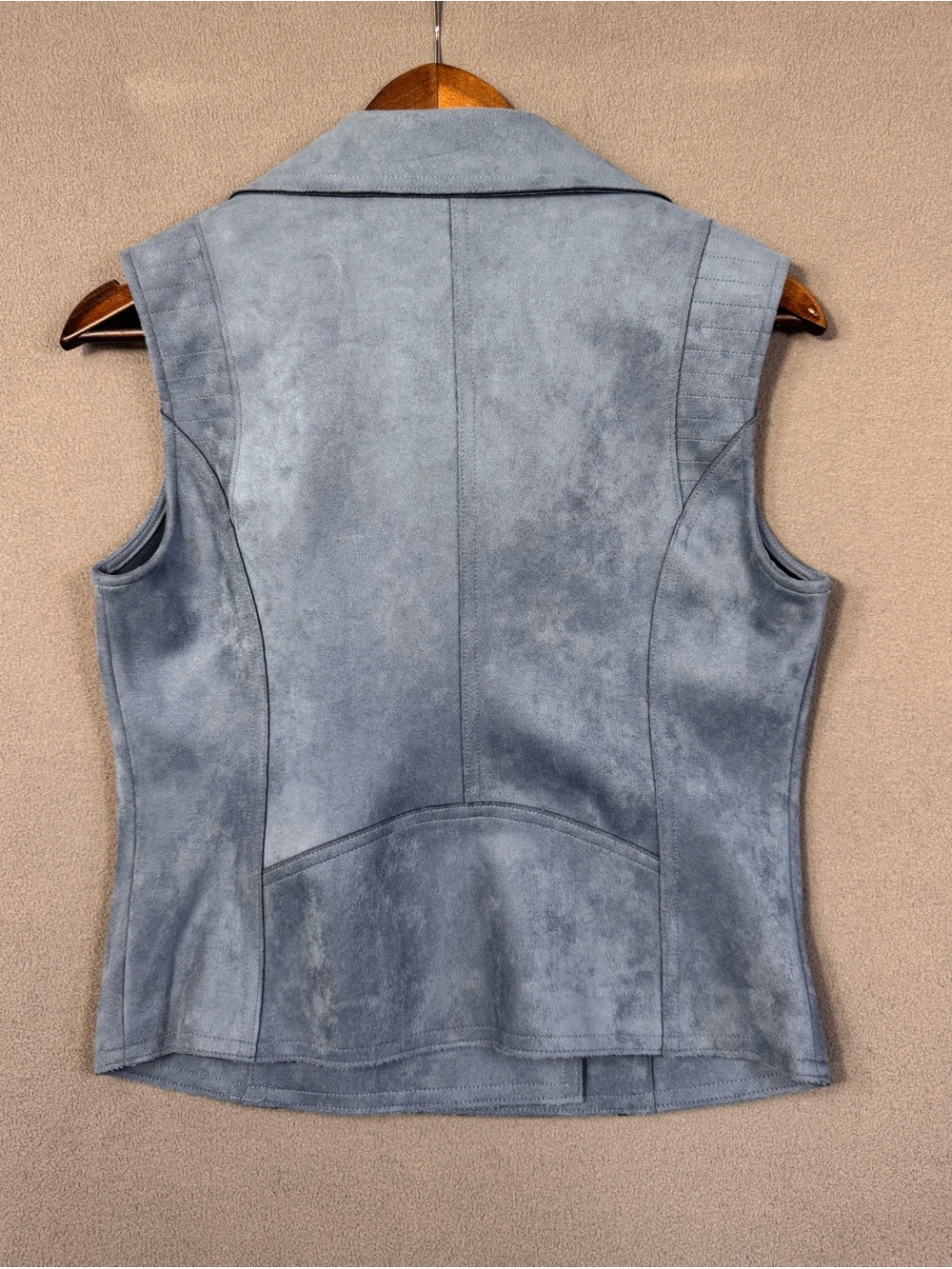 Philosophy Dusty Blue Shadow Faux Suede Sleeveless Moto Vest w/ Zipper, Small - Picture 3 of 16